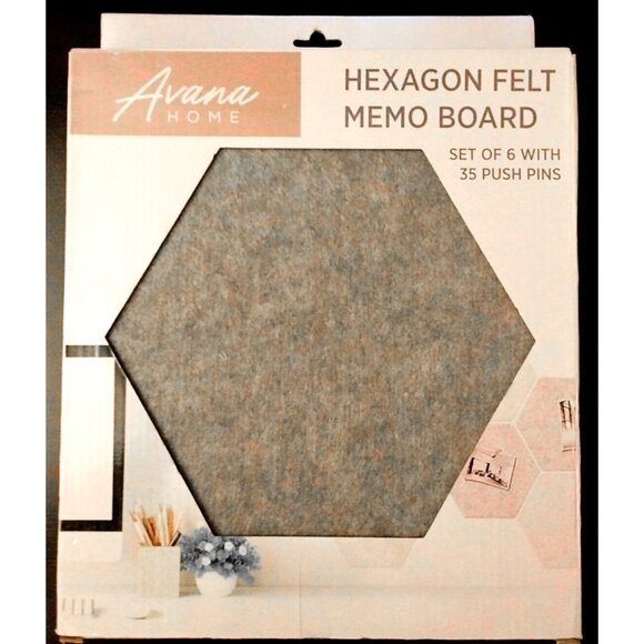 Avana Home 6 Hexagon White & Grey Felt Peel & Stick Bulletin Boards - Picture 2 of 3